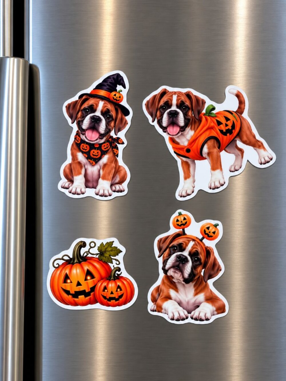 3 Boxer Halloween Dog Magnets Pumpkin Puppy Refrigerator Fridge Decor Handmade